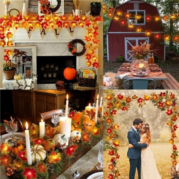 2 Pack Fall Decorations for Home Maple Leaf Lights Multicolored, Total 20Ft - Picture 3 of 7